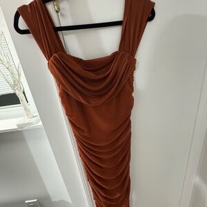 Elegant Rust Draped Dress